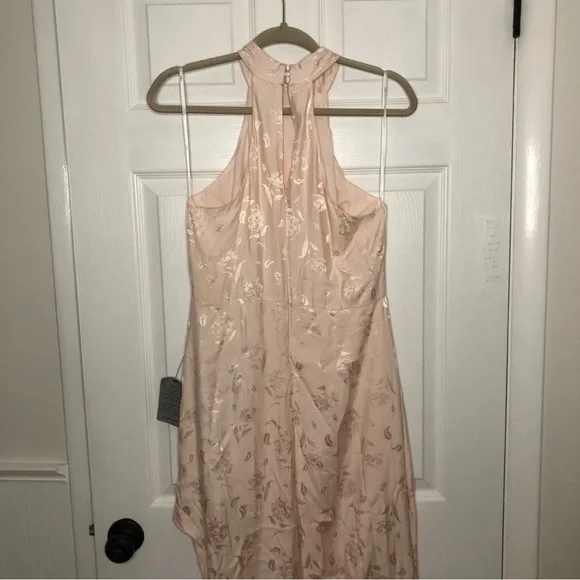 Lulu’s Red Carpet Ready Floral Satin Jacquard Halter Dress - Picture 10 of 16